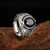 Anillo Chapado de Moda Nueva con Diseño de Espiga de Trigo Finamente Elaborado, Incrustación de Piedra de Zirconia Negra, Joyería Vintage Abierta, Directamente del Fabricante
