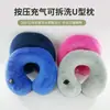 Almohada en forma de U con válvula de inflado de botón, con una suave cubierta de terciopelo de cristal, una almohada de viaje y un núcleo de PVC, lo que la convierte en un cojín portátil para exteriores.