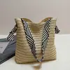 Bolsa de Palha Estilo Férias da Moda para Mulheres 2026 Nova Tendência Bolsa de Ombro Trançada Grande Capacidade Bolsa de Praia Casual