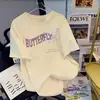Camiseta branca de manga curta estilo retrô americano 100% algodão para mulheres, top casual de verão com corte solto e estampa de borboleta