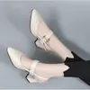Sandalias de tacón grueso de tacón alto para comercio exterior transfronterizo, sandalias cómodas de punta cerrada, zapatos nuevos de primavera-verano de tacón medio y punta fina, zapatos de tira única con hebilla
