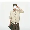 Suéter Cardigan Retro Perezoso de Punto Trenzado para Hombre Otoño/Invierno Bloque de Color Cuello Redondo Tejido