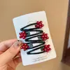 Grampo de Cabelo Bb Clip Clássico de Angorá Vermelho com Bolinhas Moda Coreana Grampo de Cabelo Elegante de Coração Estrela Flor Presilha Lateral