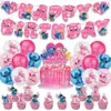 Decoración de Fiesta de Cumpleaños Temática de Puntada Rosa Transfronteriza, Accesorios, Pancarta, Bandera para Pastel, Juego de Globos