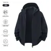 Jaqueta corta-vento Dijia alternativa para outono e inverno, macia, com capuz, forro de fleece fino, quente, à prova de vento e à prova d'água para uso externo em homens