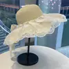 Sombrero de Paja de Verano para Mujer Protección Solar Encaje Lazo Sombrero de Playa Sombrero de Pescador Solar Sombrero Tejido Sensación de Alta Gama