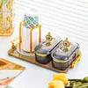 Plato de Frutas Compartimentado con Tapa y Portavasos para Mesa de Café de Sala de Estar en Casa Plato de Frutas de Plástico Caja para Frutas Secas, Dulces y Bocadillos Bandeja de Almacenamiento