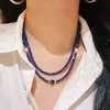 Collar de Lapis Lázuli Natural de Alta Calidad con Diseño de Doble Capa de 4 mm Cadena para Clavícula