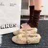 Sapatos Mary Jane de Couro Macio Retro com Veludo Quente, Baixo Corte, de Algodão para Mulheres, Lançamento Outono/Inverno 2026, Bico Redondo, Laço, Sapatos de Pelo