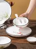 Louça de Hotel Cerâmica Jantar Restaurante Cozinha Prato e Tigela Estilo Chinês Conjunto de Quatro Peças Personalizado com Impressão de Logotipo