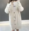 Outono/Inverno 2026 Novo Estilo Coreano Solto Gola V Elegante Comprimento Médio Cardigã Tricotado Suéter Listrado Feminino Casaco Tendência