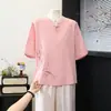 Roupa de verão para mãe, nova camiseta nacional de estilo chinês com mangas curtas, bordado vintage, top soltinho para mulheres de meia-idade e idosas