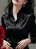 Camisa de Manga Larga de Color Puro con Diseño Minimalista de Nicho para Mujer, Temperamento de Principios de Otoño, Versátil, Holgada, Adelgazante, Cuello Polo, Top de Moda