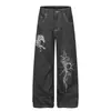 Pantalones vaqueros rectos para hombre con estampado de caballo totémico, con un diseño único de moda urbana estilo oscuro, holgados y de pierna ancha