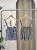 2026 Verão Europeu e Americano Transfronteiriço Novo Moda Feminina Top Xadrez Franzido Patchwork Camisola Sexy Colete Quente Sem Alças