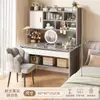 Tocador simple para habitación de niñas, estilo INS color crema, tocador de maquillaje de gran capacidad, escritorio integrado con estantería para estudiantes