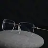 7113 Gafas sin Marco Cuadradas para Hombre de Negocios, Armazón Grande, Ultra-Ligeras, Titanio Puro, Patillas Delgadas, Disponibles con Graduación, Gafas de Negocios para Hombre