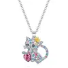 Collar con colgante de gato de color bonito con diamantes, joyería simple para mujer, cadena para clavícula de dibujos animados de animales europeos y americanos