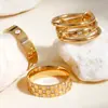 Conjunto de Anillos de Trébol de Cuatro Hojas Simple Minimalista de Moda Nueva de Verano Acero Inoxidable Chapado en Oro de 18 Quilates con un Toque de Alta Gama