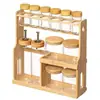Prateleira Simples para Temperos de Bancada de Cozinha Bambu Madeira Multicamada Prateleira de Armazenamento Prateleira Organizadora Multiuso Prateleira de Armazenamento de Bambu Doméstica