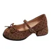 Zapatos de salón poco profundos de tacón grueso con punta redonda y estampado de lunares estilo francés para mujer, nuevo modelo de primavera 2026, famosos en internet, que aumentan la altura, zapatos Mary Jane retro