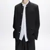 Estilo Hipster Genial Traje Zhongshan Negro con Cuello Mao para Hombre Set Primavera Otoño Casual Tacto Sin Planchar Ropa Exterior Ascética Estilo Chino