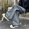 Jeans plisados estilo americano para hombre, moda casual versátil vintage de calle, desgastados, lavados, holgados, con caída, ropa de trabajo