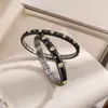 Pulsera Italiana Cepillada de Lujo Ligero Negro Oro Incrustada con Diamantes para Mujer, Pulsera Abierta Retro a la Moda, Exquisita Joyería Estilo Palacio