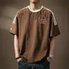 Camiseta Seersucker Masculina de Manga Curta, Tecido de Seda Gelada, Secagem Rápida, Caimento Solto, Gola Redonda Estampada, Camiseta Fina de Meia Manga para o Verão