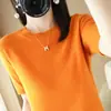 Camiseta holgada para mujer en primavera y otoño, no de cachemira, de manga corta, top corto, capa interior, suéter de punto redondo