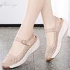 Sandálias para Mães de Meia-Idade Sandálias Femininas de Verão com Salto Plataforma Confortáveis Sola Macia Sandálias Antiderrapantes de Couro Macio com Recortes Sapatos Femininos