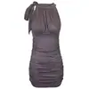 Nuevo Producto Coreano de Dongdaemun: Vestido Ajustado Sensual de Estilo Coreano con Cuello Halter de Lazo Volante sin Mangas Fruncido
