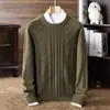 Suéter de lana tejido de punto para hombre, 9 puntos, engrosado, 450g, anti-pilling, color liso, patrón jacquard, manga larga, cuello redondo