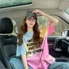 Camiseta Popular de Algodón con Estampado de Letras para Mujer en Verano 2025 con Diseño Colorido Manchado, Top Suelto Casual que Cubre el Cuerpo