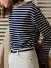 Camiseta a Rayas Bloque de Color de Liquidación, Estilo Coreano, Primavera y Otoño, Casual, Holgada, Versátil, Top Interior de Manga Larga para Mujer