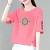 Camiseta de manga corta estilo mamá para mujer, comercio exterior transfronterizo, nuevo estilo de verano, corte holgado, adelgazante, top estampado versátil