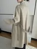Abrigo de lana de corte holgado estilo coreano con cuello alto para mujer, nuevo corte holgado, talla grande, abrigo de cachemira doble faz, efecto adelgazante