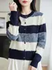 Nuevo cárdigan de punto redondo con pelo de mapache retro para Otoño/Invierno 2026, manga larga para mujer, bloques de color, top holgado, prenda de abrigo