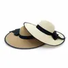 Elegante Sombrero de Sol Plegable de Ala Ancha para Mujer, Sombrero de Paja para Vacaciones en la Costa, Sombrilla de Cúpula con Lazo, Sombrero de Playa