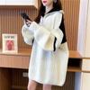 Suéter de Punto de Cuello Polo de Diseño Holgado con Contraste de Color de Largo Medio para Otoño e Invierno 2025 para Mujer con Cremallera Top para Mujer