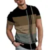 2026 Amazon Camiseta de Verano para Hombre Estilo Europeo y Americano Rayas Bloques de Color Cuello Redondo Versátil Contraste de Color Manga Corta En Stock