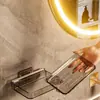 Plato para Jabón de Baño de PET Estante de Almacenamiento para Inodoro de Doble Capa sin Taladro Ventosa Montado en Pared Drenante Almacenamiento Soporte para Jabón