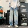 Cintura Elástica Tendencia Nacional Streetwear Holgados Jeans con Estampado de Letras Estilo Ins Americano Lavados Casuales Pantalones Rectos Marca de Moda