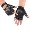 Guantes de Cuero de Medio Dedo para Baile Callejero para Hombre Guantes de Pole Dance de Club Nocturno Guantes de Rendimiento Remachados Guantes de Rendimiento de Baile de Estrella de Baile