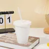 Taza de Plástico PP de una Sola Capa, Color Sólido, Gran Capacidad de 16 oz, con Popote, Taza de Agua de Moda Transfronteriza, Personalizable con Logo
