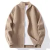 Outono Inverno Nova Moda Casual Suéter Cardigã Jaqueta Tricô Masculino Cor Sólida Espessado Gola Alta Jaqueta Casaco Masculino