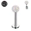 Brincos de Labret para Unha de Lábio com Bola Full Diamond Revestida Shambhala em Titânio G23 Rosca Interna 0.9 Joias de Piercing em Liga de Titânio F136