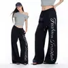 Calça de moletom casual de perna reta com estampa de letras estilo americano, unissex, calça com cordão para outono e inverno, calça de perna larga, calça longa solta e que afina.