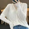 Cárdigan de Lino de Bambú Retro de Punto Acanalado con Cuello en V para Primavera y Verano Versátil Casual Protección Solar Estilo Coreano Prendas de Punto Sencillas Venta al por Mayor Ropa para Mujer