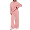 Conjunto de moletom casual de outono e inverno para mulheres, com gola alta, caimento solto, calça pantalona e moletom com capuz de manga longa, 2 peças